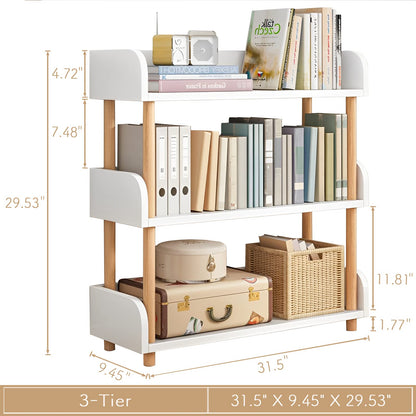 OSCHF 3-Tier Wooden Open Bookcase - Modern Display Bookshelf with Top Edge and Solid Wood Frame for Home and Office, Storage Cabinet, Oak