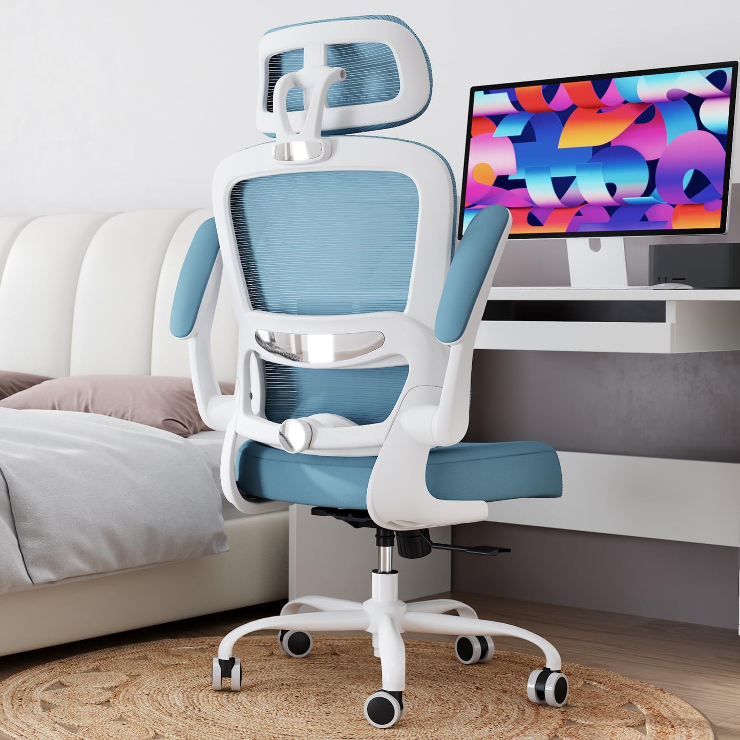 TRALT Office Chair Ergonomic Desk Chair, 330 LBS Home Mesh Office Desk Chairs with Wheels, Comfortable Gaming Chairs (White)