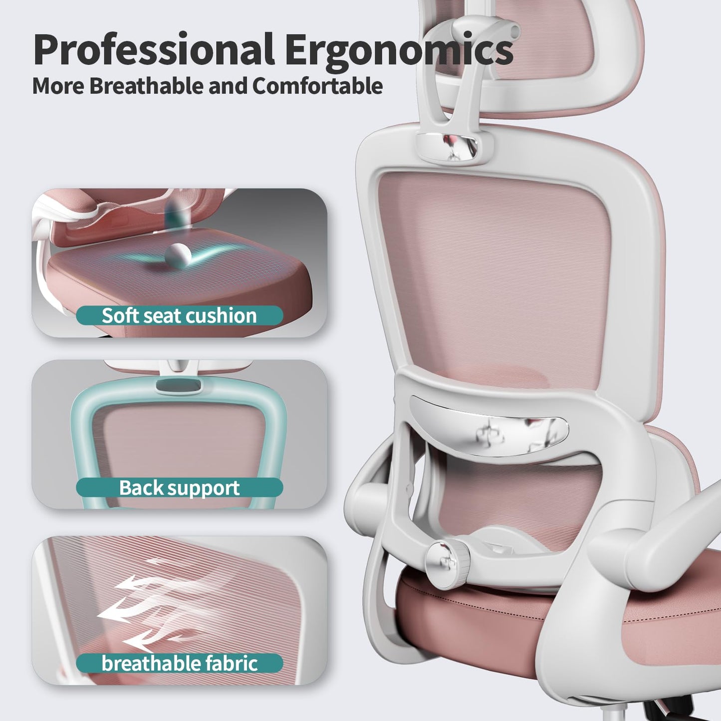 TRALT Office Chair Ergonomic Desk Chair, 330 LBS Home Mesh Office Desk Chairs with Wheels, Comfortable Gaming Chairs (White)