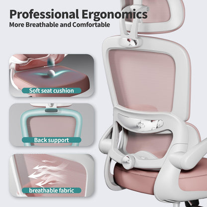 TRALT Office Chair Ergonomic Desk Chair, 330 LBS Home Mesh Office Desk Chairs with Wheels, Comfortable Gaming Chairs (White)