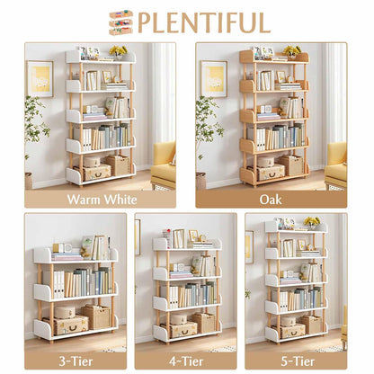 OSCHF 3-Tier Wooden Open Bookcase - Modern Display Bookshelf with Top Edge and Solid Wood Frame for Home and Office, Storage Cabinet, Oak