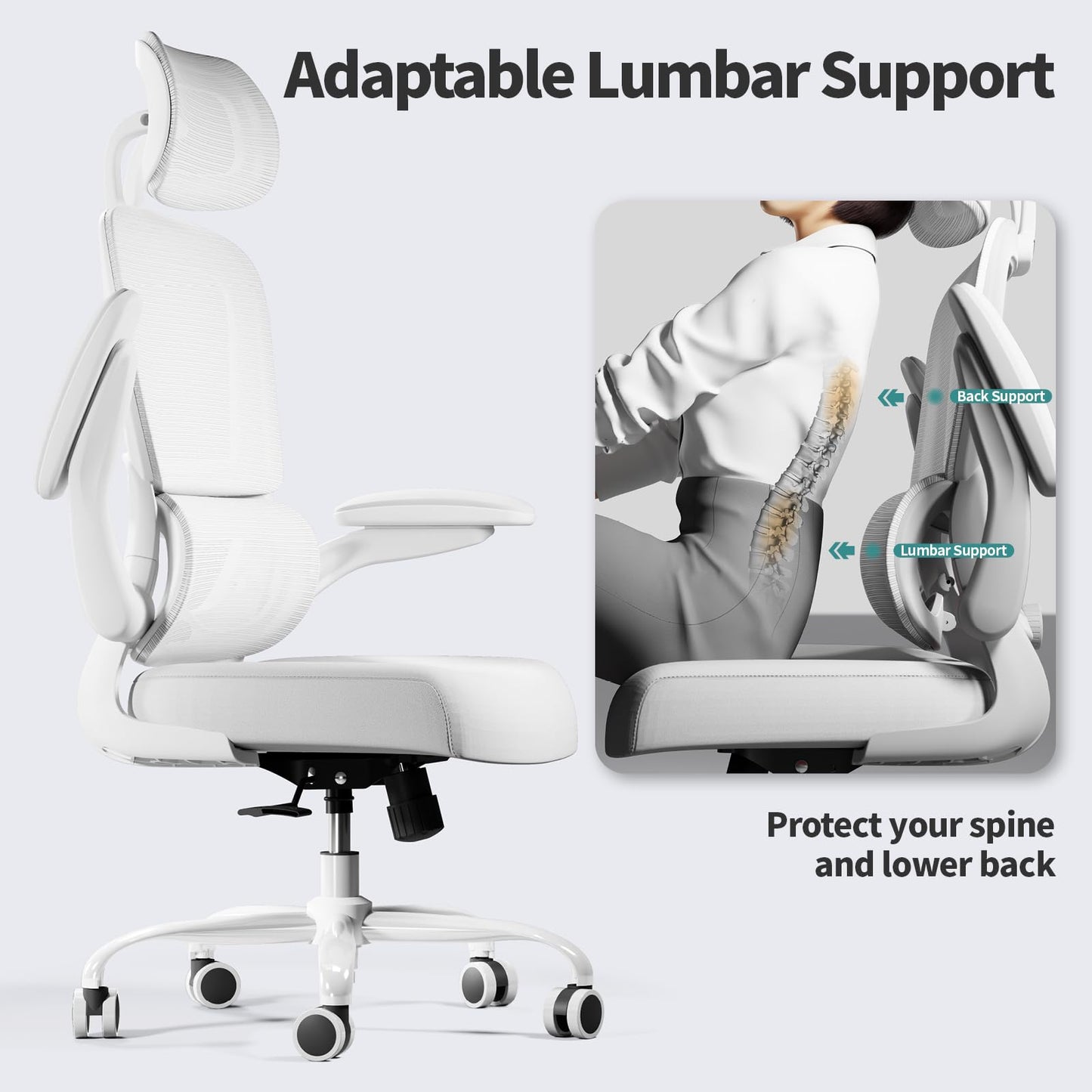 TRALT Office Chair Ergonomic Desk Chair, 330 LBS Home Mesh Office Desk Chairs with Wheels, Comfortable Gaming Chairs (White)