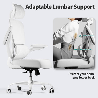 TRALT Office Chair Ergonomic Desk Chair, 330 LBS Home Mesh Office Desk Chairs with Wheels, Comfortable Gaming Chairs (White)