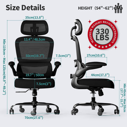 TRALT Office Chair Ergonomic Desk Chair, 330 LBS Home Mesh Office Desk Chairs with Wheels, Comfortable Gaming Chairs (White)