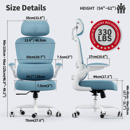 TRALT Office Chair Ergonomic Desk Chair, 330 LBS Home Mesh Office Desk Chairs with Wheels, Comfortable Gaming Chairs (White)