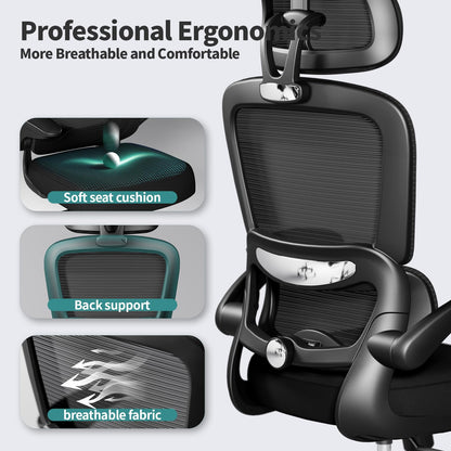 TRALT Office Chair Ergonomic Desk Chair, 330 LBS Home Mesh Office Desk Chairs with Wheels, Comfortable Gaming Chairs (White)