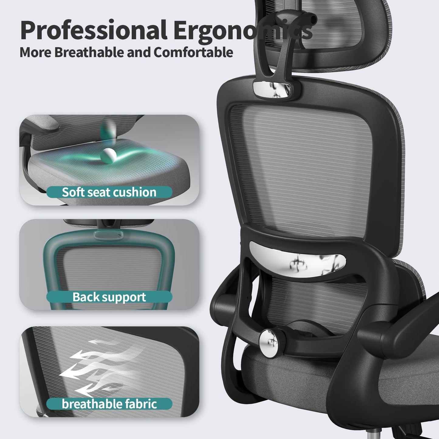 TRALT Office Chair Ergonomic Desk Chair, 330 LBS Home Mesh Office Desk Chairs with Wheels, Comfortable Gaming Chairs (White)