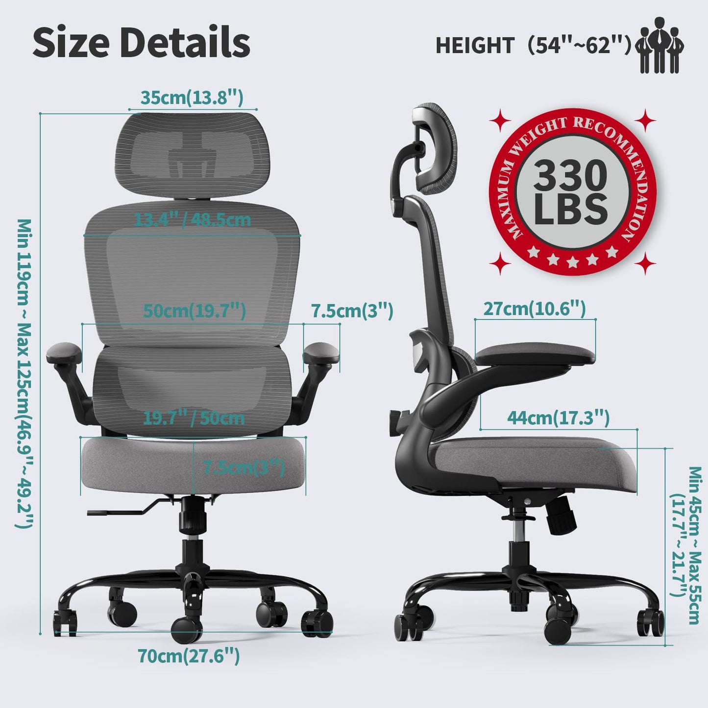 TRALT Office Chair Ergonomic Desk Chair, 330 LBS Home Mesh Office Desk Chairs with Wheels, Comfortable Gaming Chairs (White)