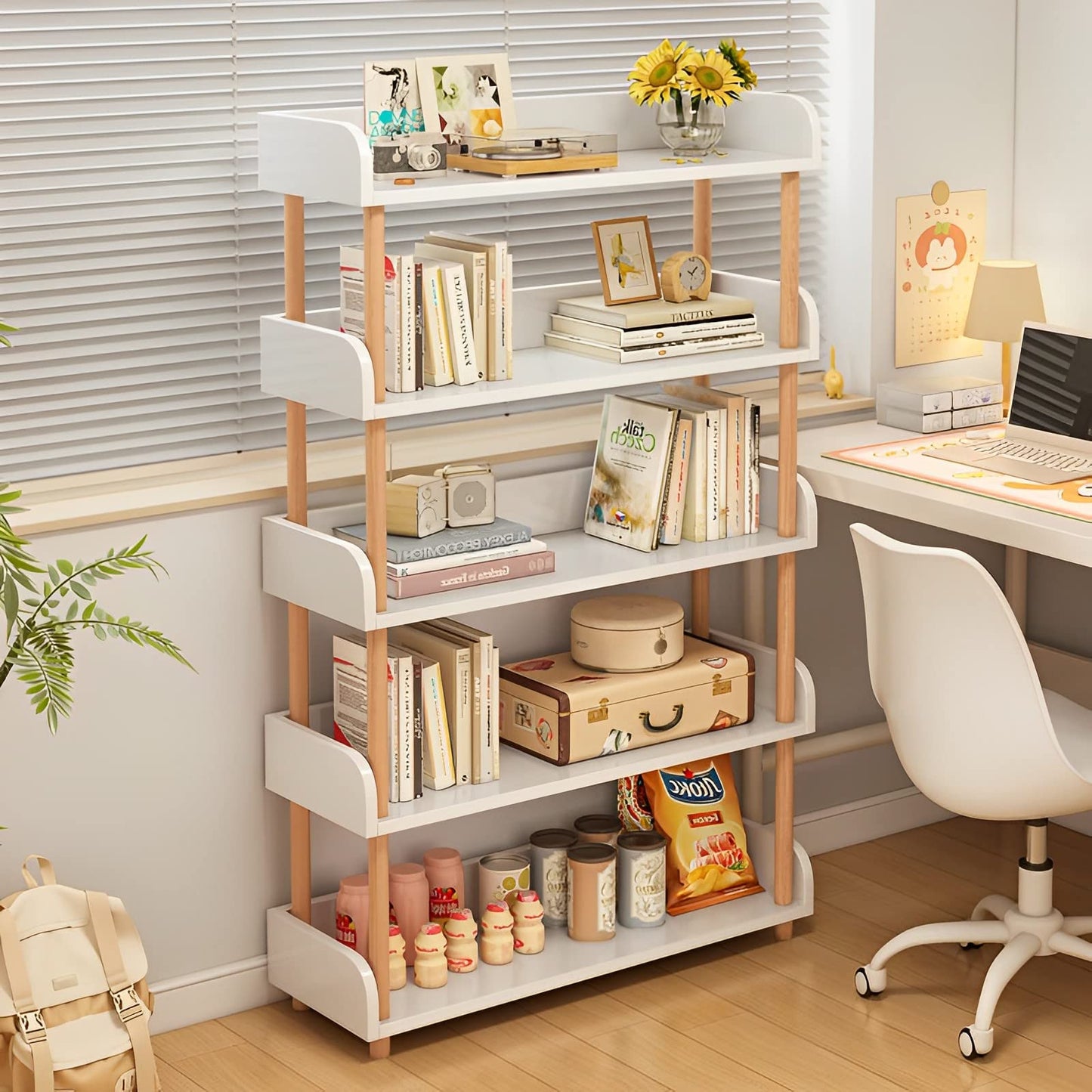 OSCHF 3-Tier Wooden Open Bookcase - Modern Display Bookshelf with Top Edge and Solid Wood Frame for Home and Office, Storage Cabinet, Oak