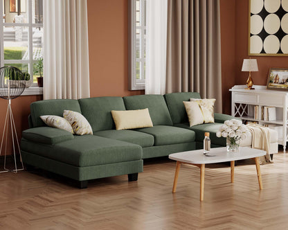 Furmax Sectional Couches for Living Room, U-Shaped Sofa Couch with Linen Fabric, 4 Seat Sofa Set with Double Chaise for Apartment (Fabric, Grey)