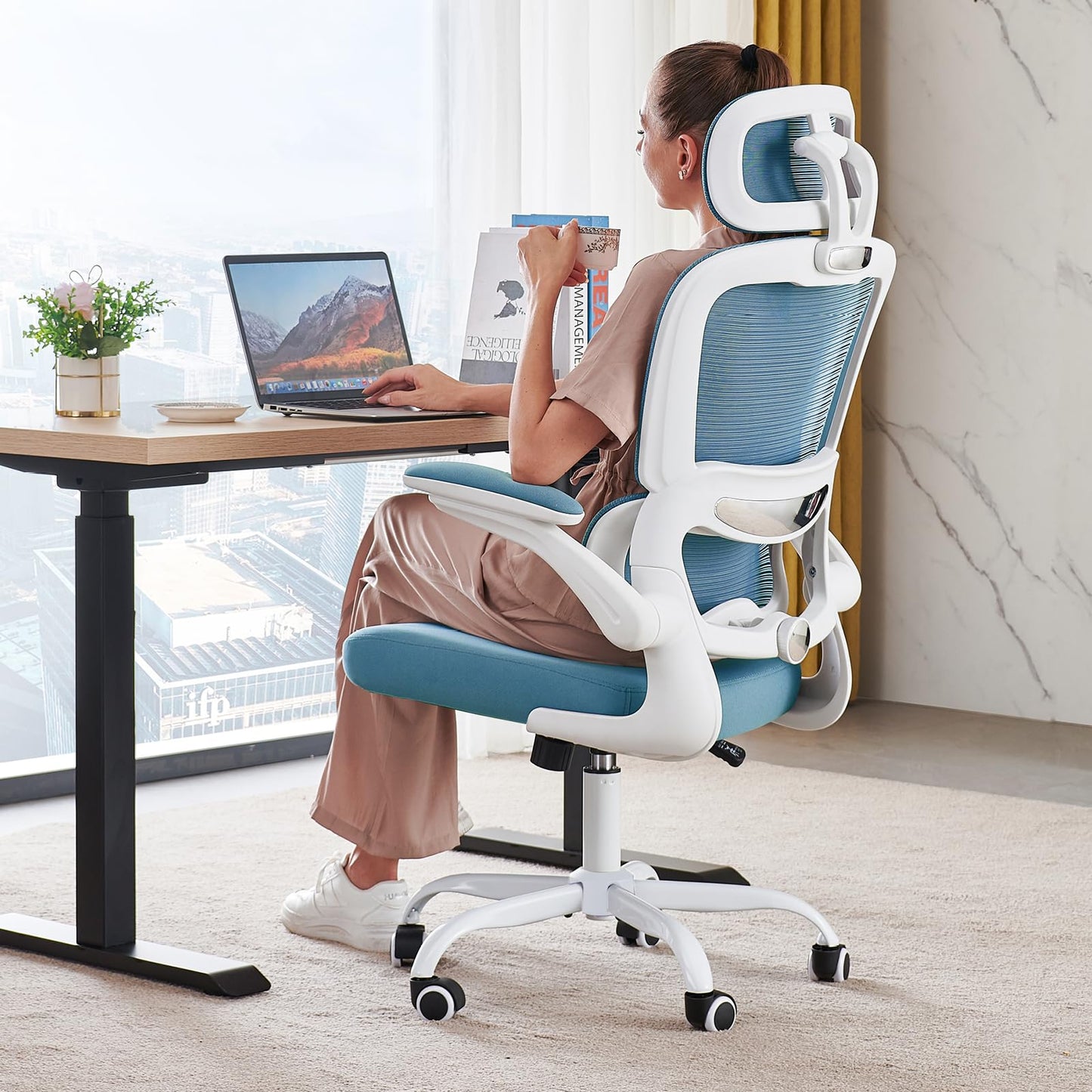 TRALT Office Chair Ergonomic Desk Chair, 330 LBS Home Mesh Office Desk Chairs with Wheels, Comfortable Gaming Chairs (White)