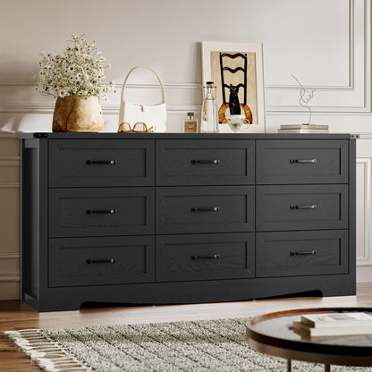 BORNOON 9-Drawer Dresser for Bedroom, Modern Wooden Chest of Drawers with Metal Handles, Anti-Tipping Design, Sturdy and Stable Storage Organizer for Living Room, Entryway, Home Office