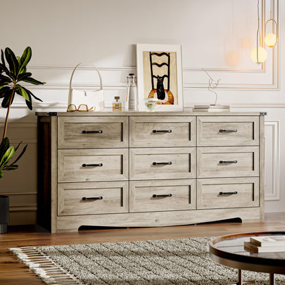 BORNOON 9-Drawer Dresser for Bedroom, Modern Wooden Chest of Drawers with Metal Handles, Anti-Tipping Design, Sturdy and Stable Storage Organizer for Living Room, Entryway, Home Office