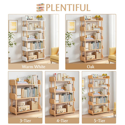 OSCHF 3-Tier Wooden Open Bookcase - Modern Display Bookshelf with Top Edge and Solid Wood Frame for Home and Office, Storage Cabinet, Oak