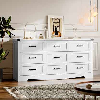 BORNOON 9-Drawer Dresser for Bedroom, Modern Wooden Chest of Drawers with Metal Handles, Anti-Tipping Design, Sturdy and Stable Storage Organizer for Living Room, Entryway, Home Office