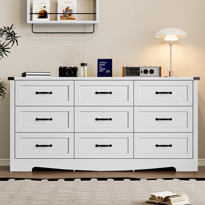 BORNOON 9-Drawer Dresser for Bedroom, Modern Wooden Chest of Drawers with Metal Handles, Anti-Tipping Design, Sturdy and Stable Storage Organizer for Living Room, Entryway, Home Office