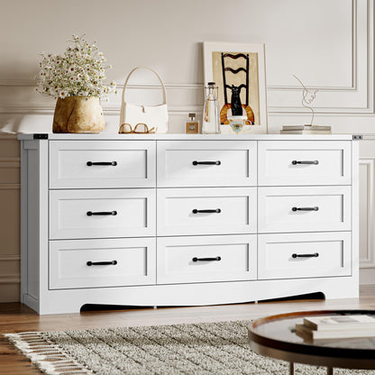 BORNOON 9-Drawer Dresser for Bedroom, Modern Wooden Chest of Drawers with Metal Handles, Anti-Tipping Design, Sturdy and Stable Storage Organizer for Living Room, Entryway, Home Office