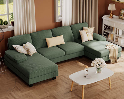 Furmax Sectional Couches for Living Room, U-Shaped Sofa Couch with Linen Fabric, 4 Seat Sofa Set with Double Chaise for Apartment (Fabric, Grey)