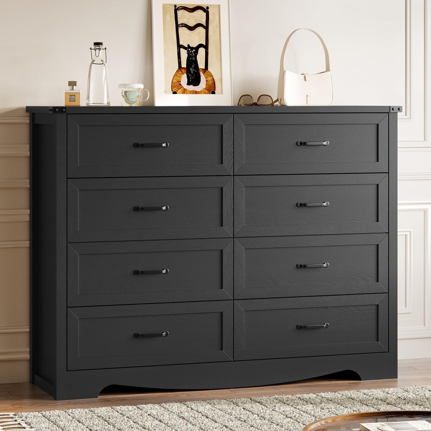 BORNOON 9-Drawer Dresser for Bedroom, Modern Wooden Chest of Drawers with Metal Handles, Anti-Tipping Design, Sturdy and Stable Storage Organizer for Living Room, Entryway, Home Office