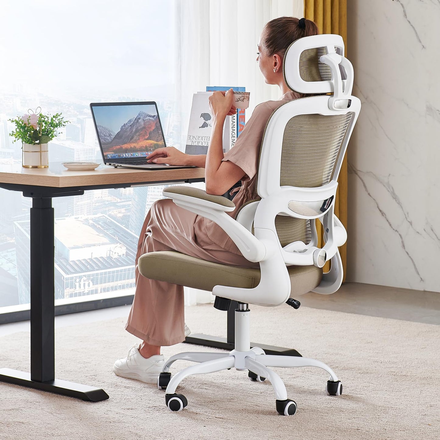 TRALT Office Chair Ergonomic Desk Chair, 330 LBS Home Mesh Office Desk Chairs with Wheels, Comfortable Gaming Chairs (White)