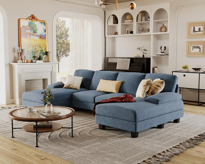 Furmax Sectional Couches for Living Room, U-Shaped Sofa Couch with Linen Fabric, 4 Seat Sofa Set with Double Chaise for Apartment (Fabric, Grey)