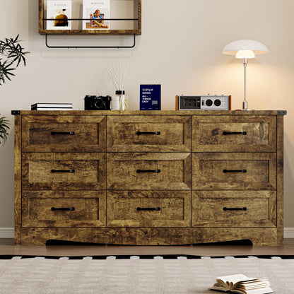 BORNOON 9-Drawer Dresser for Bedroom, Modern Wooden Chest of Drawers with Metal Handles, Anti-Tipping Design, Sturdy and Stable Storage Organizer for Living Room, Entryway, Home Office