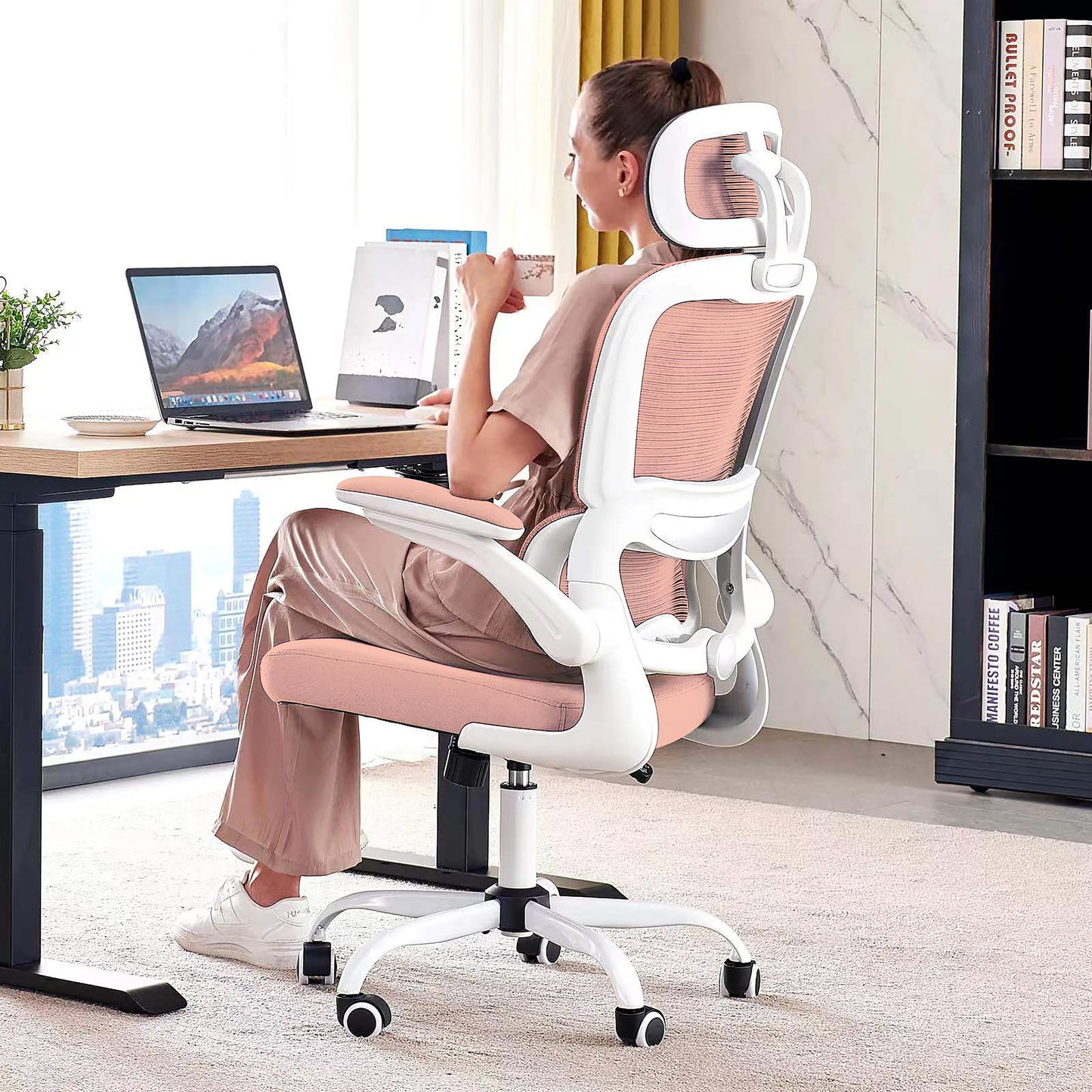 TRALT Office Chair Ergonomic Desk Chair, 330 LBS Home Mesh Office Desk Chairs with Wheels, Comfortable Gaming Chairs (White)