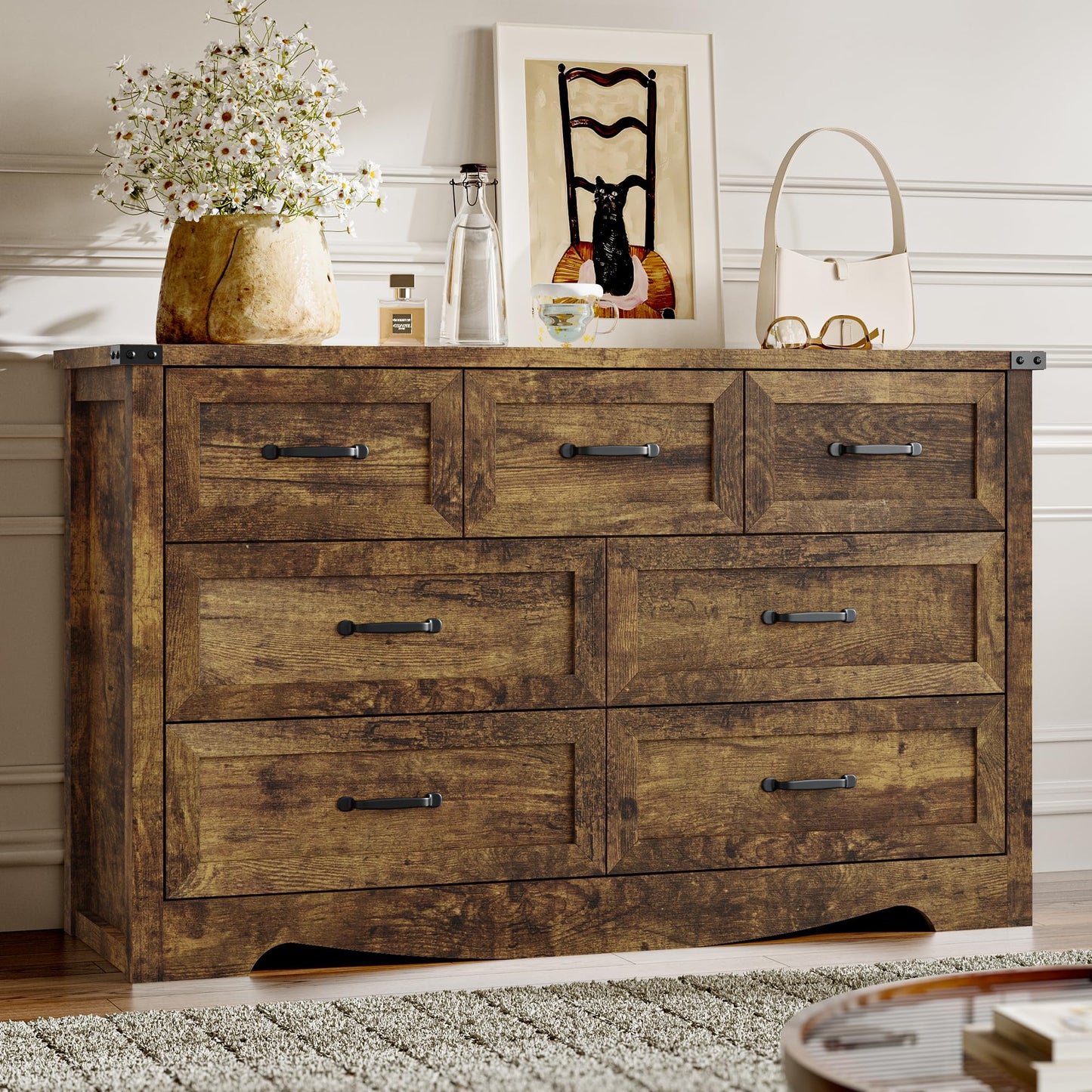 BORNOON 9-Drawer Dresser for Bedroom, Modern Wooden Chest of Drawers with Metal Handles, Anti-Tipping Design, Sturdy and Stable Storage Organizer for Living Room, Entryway, Home Office